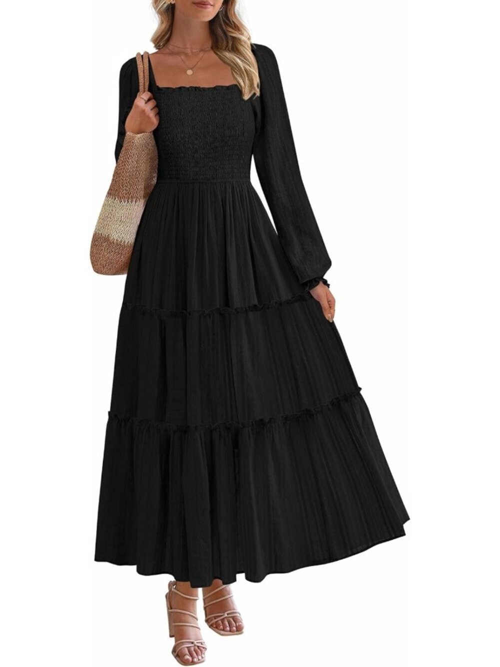 Chic Women's Long Sleeve Ruffle Flowy Maxi Dress - Perfect for Summer Events